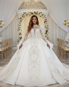 Princess wedding dress with luxury lace details and long sheer sleeves