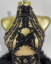 Layla Black Diamonds Mesh Sexy See-Through Cocktail Mini Dress