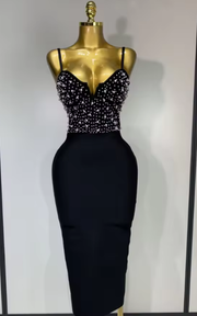 Angelica black and red V-neck bodycon bandage dress for sexy evening, birthday, and club events