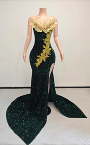 Zhia 3D Flower Applique Prom Dress High Split-Ready to Ship