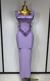 Lucy Square Collar Ruffle Beaded Long Bodycon Bandage Dress