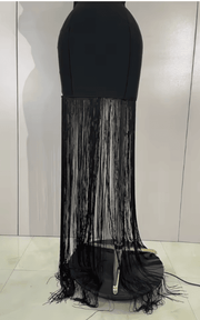 Bianca Black One Shoulder Rhinestone Tassel Bandage Dress