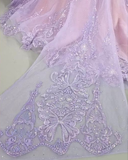 Lavender Quinceañera ball gown with sparkle tulle skirt and crystal embellished bodice