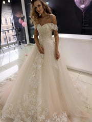 Sweet A-Line Off-Shoulder Lace Wedding Dress 2024