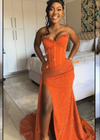 Sparkly Orange Mermaid Prom Dress with High Slit