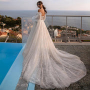 Shiny Sweetheart Puff Sleeve A-Line Wedding Dress 2024