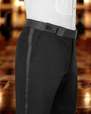 Luxury midnight brocade men’s suit and pants with rich textured fabric for formal or event wear