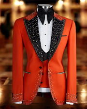 Luxury Embellished Men Suits Peaked Lapel Groom Tuxedos 2pc set