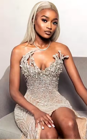 Sweetheart rhinestone beaded mermaid prom gown with sparkling rhinestones and elegant beaded details.