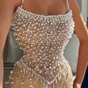 2025 Elegant Champagne Cocktail Dresses With Pearls Strapless Sexy Prom Dress