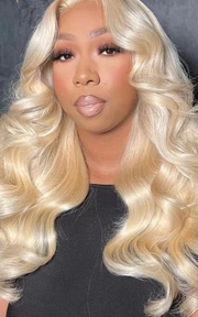 613 blonde body wave human hair wig – 13x4 HD transparent lace front pre-plucked wig with natural hairline and soft wavy texture