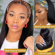 Short straight headband bob wig – 100% human hair glueless wig with black headband, easy put-on-and-go style for natural everyday wear