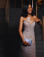 Sparkling Silver Sexy Prom Dress Rhinestone Beaded Sequins Long Dresses