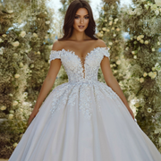 A Line Boat Neck Wedding Dress with Cathedral Train