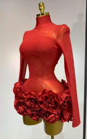 Kylie Red Mesh Floral Bandage Dress