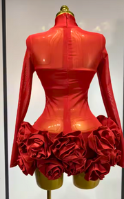 Kylie Red Mesh Floral Bandage Dress