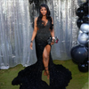 2025 Sheer Neck Luxury Black Sequin Mermaid Prom Dress With Slit