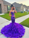 Purple Sweetheart Sequin Feathered Mermaid Prom Dresses