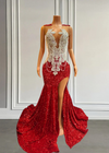 Carmen Red Sparkly Mermaid Sheer Prom Dress
