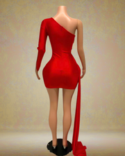 One shoulder mini dress with rhinestones and long sleeve, styled for birthday parties and glamorous evening events.
