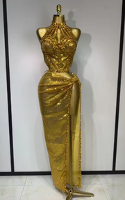 Monroe sparkly rhinestones top and long skirt two-piece evening outfit for women.