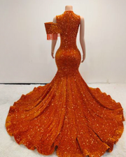 Off shoulder sequin mermaid prom dress with fringe details and geometric pattern