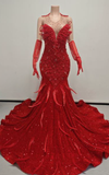 Sequin and feather illusion mermaid prom dress in glamorous Shani design