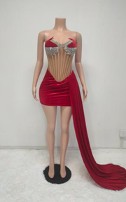 Short birthday dress with sweetheart neckline and sparkling beadwork for party and celebration wear.