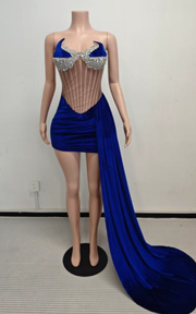 Short birthday dress with sweetheart neckline and sparkling beadwork for party and celebration wear.