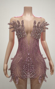 Sexy beaded crystal birthday cocktail dress with fitted silhouette for parties and celebrations.