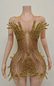 Sexy beaded crystal birthday cocktail dress with fitted silhouette for parties and celebrations.