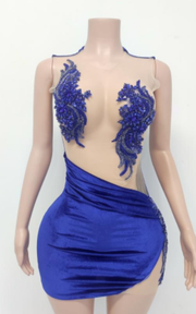 Sexy see-through sparkly beaded birthday party dress for women with sheer fabric and glam details.