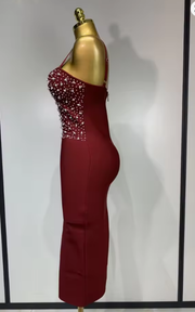 Angelica black and red V-neck bodycon bandage dress for sexy evening, birthday, and club events