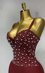 Angelica black and red V-neck bodycon bandage dress for sexy evening, birthday, and club events