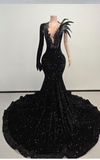 Gemma sexy black sequined long prom gown for women formal night