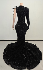 Gemma sexy black sequined long prom gown for women formal night