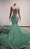 Amanda Mint Green Sequin Beaded Rhinestone Long Prom Dress - Ready to Ship