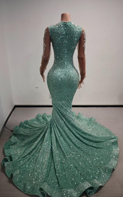 Amanda Mint Green Sequin Beaded Rhinestone Long Prom Dress - Ready to Ship