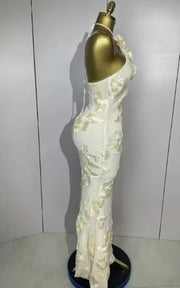 Meara Halter High Waist Floral Embroidered Slim Long Evening Dress