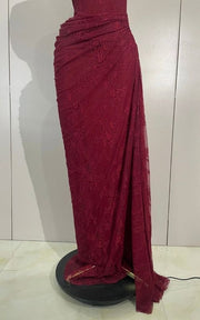 Vintage Red Lace One Shoulder Bodycon Long Dress