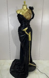 Sparkly Rhinestone One Shoulder High Split Maxi Evening Dress