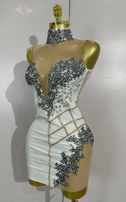 Sparkly Diamond Spandex Mesh Sheer Spliced Mini Birthday Dress