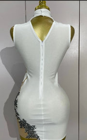 Sparkly Diamond Spandex Mesh Sheer Spliced Mini Birthday Dress