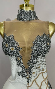 Sparkly Diamond Spandex Mesh Sheer Spliced Mini Birthday Dress