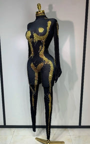 Alyssa Gold Rhinestone Shimmer Statement Jumpsuit