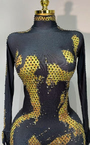 Alyssa Gold Rhinestone Shimmer Statement Jumpsuit