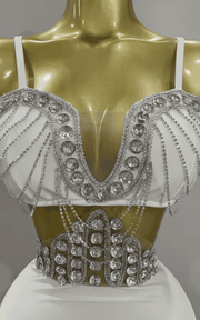 Glenda Luxury White Diamond Chain Sleeveless Bodycon Mini Dress