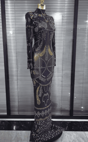 Kendra Colorful Rhinestone Long Sleeve Sheer Mesh Bodycon Long Dress