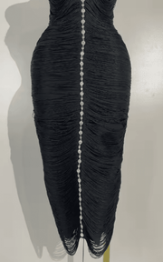 Samia black halter V neck backless diamond bandage gown for women. Elegant party dress for weddings, cocktails, and evening events.