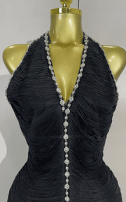 Samia Black Halter V Neck Backless Diamond Bandage Gown